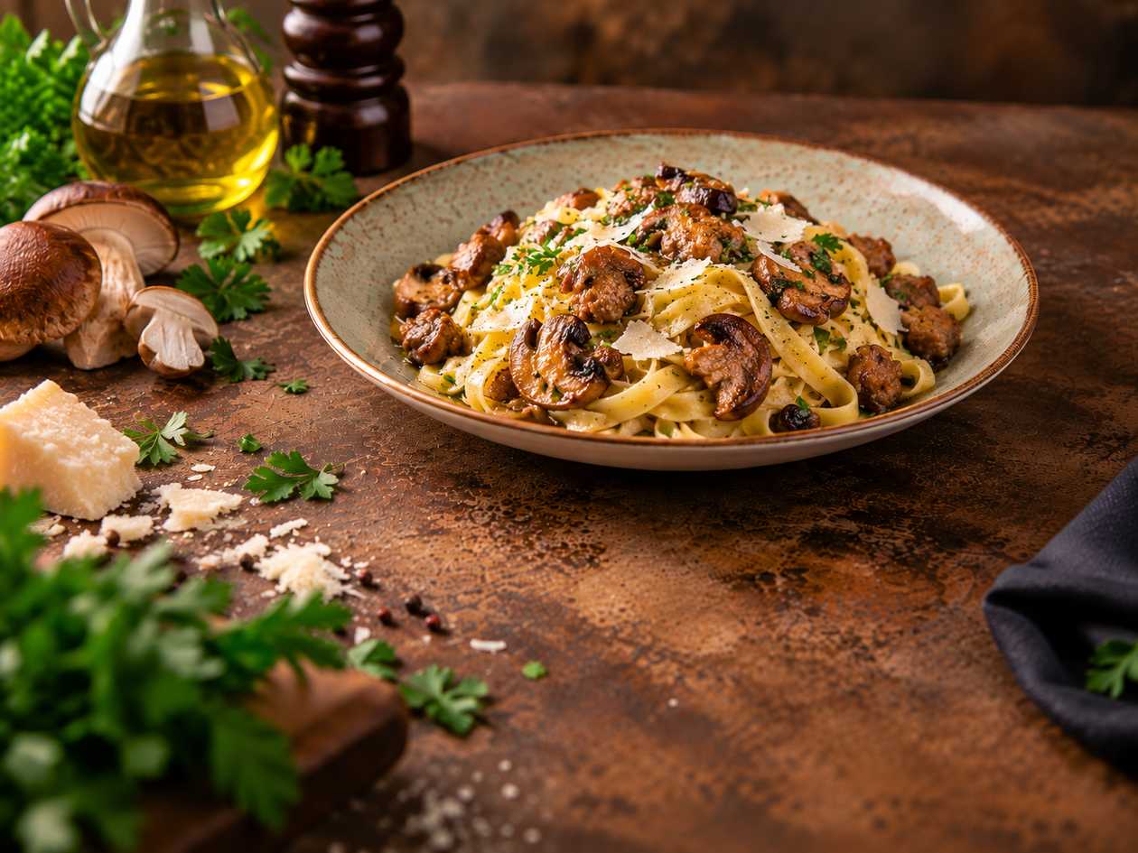 Tagliatelle salsicea e funghi