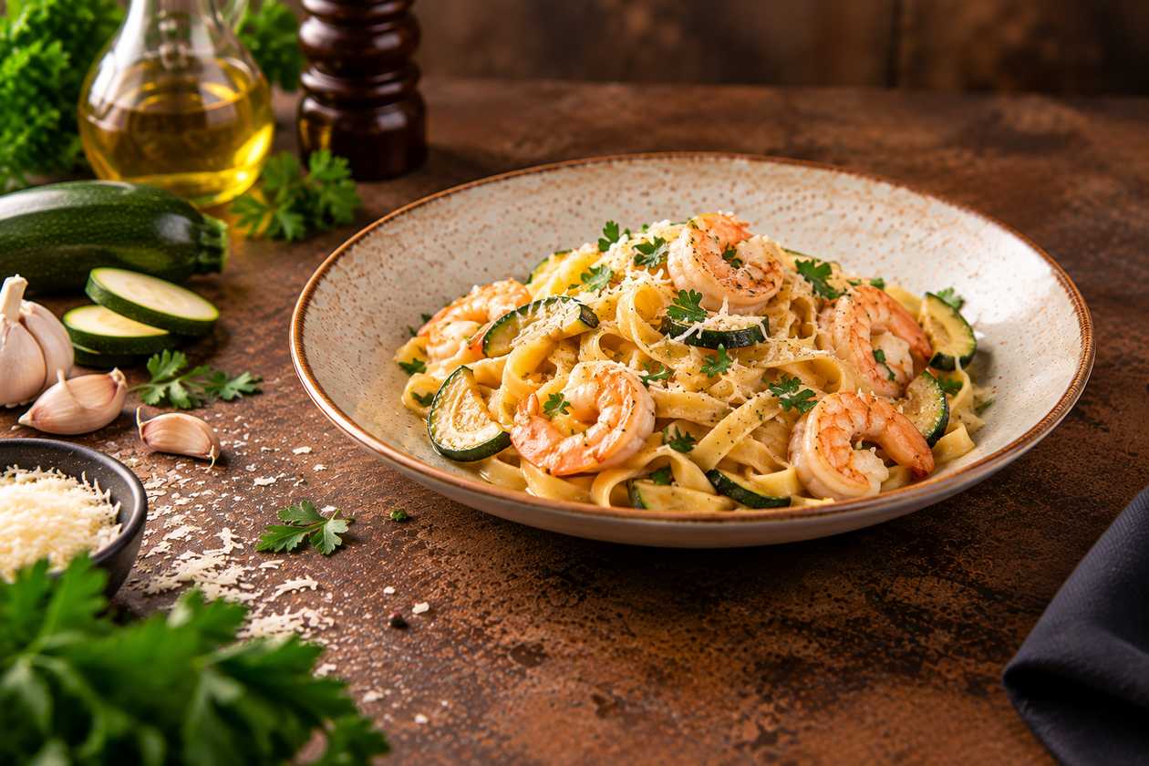 Tagliatelle gamberi e zucchine