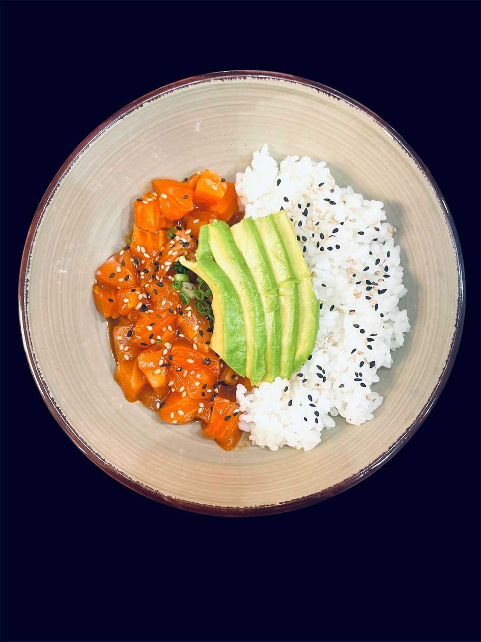 Sushi Rice with Salmon and Avocado Kimchi