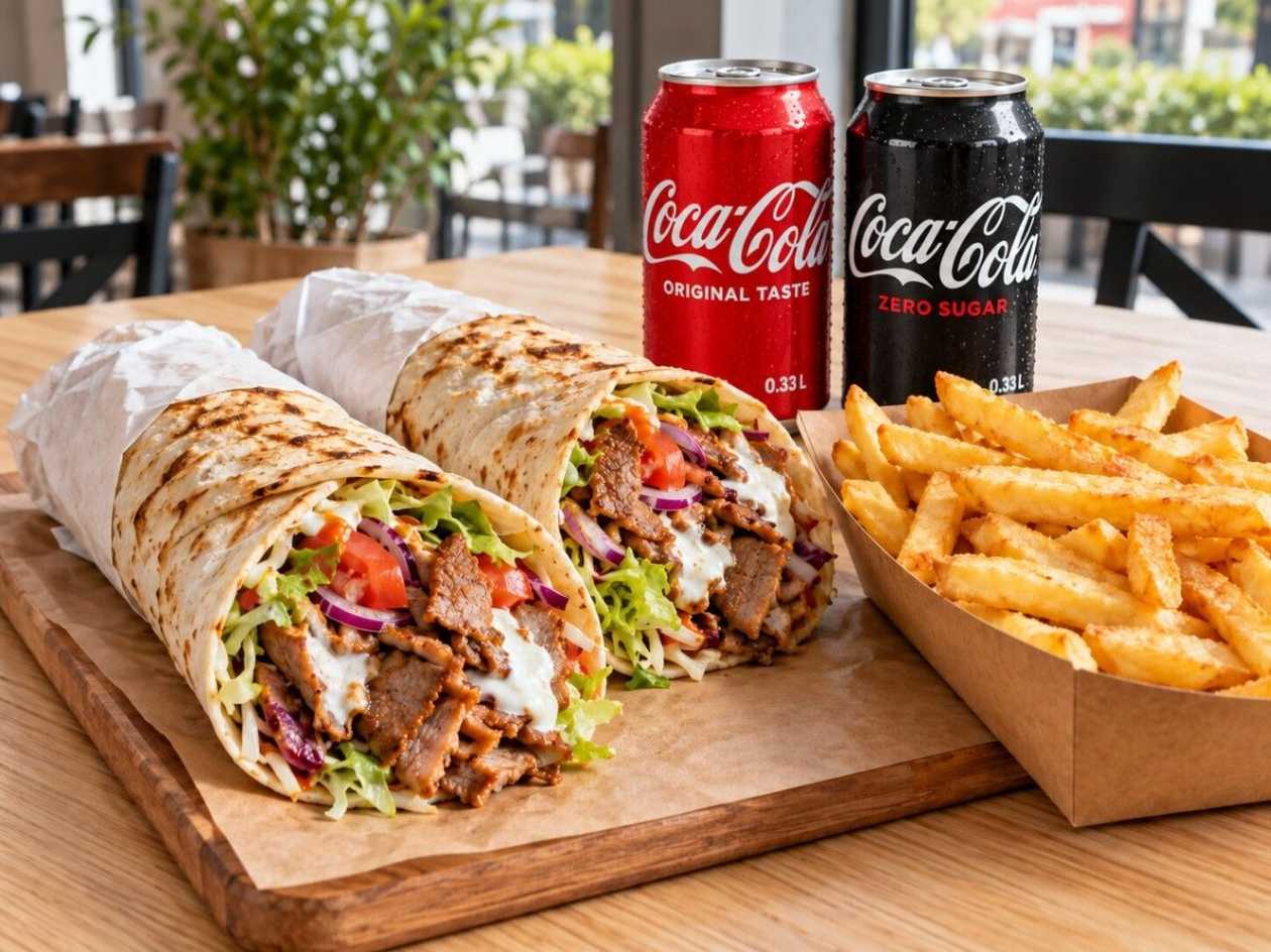 Two rollos + large fries + two 0.33 l drinks