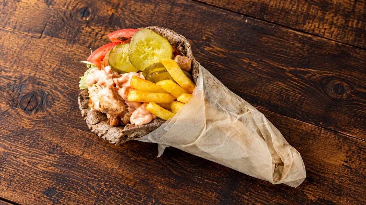 American kebab with fries inside