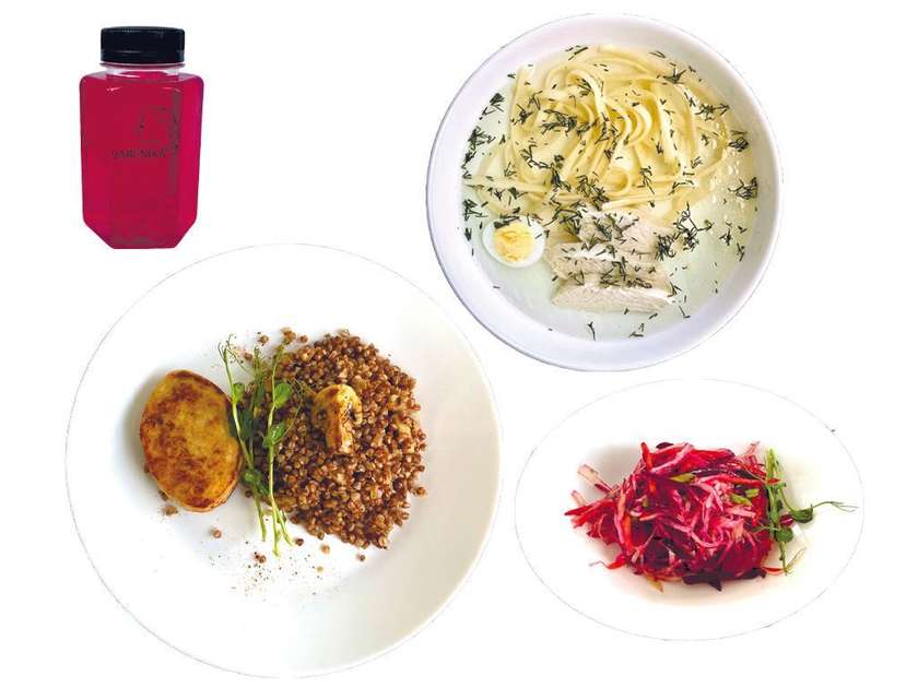 Lunch Set #11: Broth, buckwheat porridge, chicken cutlet, salad (Mon-Fri, 12:00-16:00)
