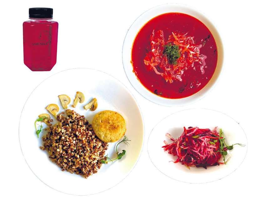 Lunch Set #10: Borscht, buckwheat porridge, fish patty, salad (Mon-Fri, 12:00-16:00)