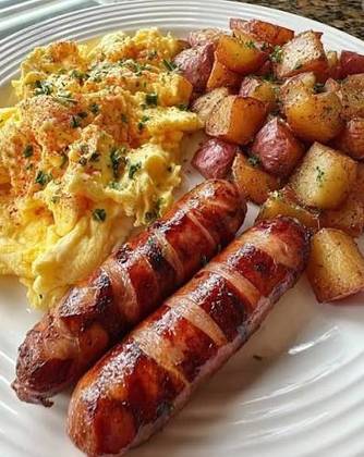 Scrambled Eggs with Potato and Sausages