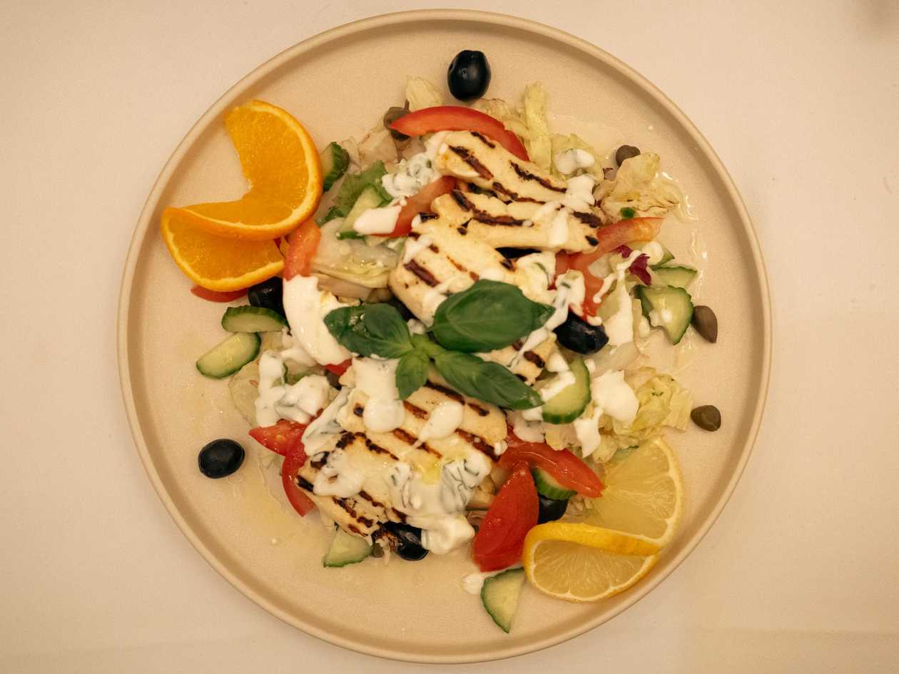 Mediterranean Salad with Halloumi and Herb Yogurt Dressing