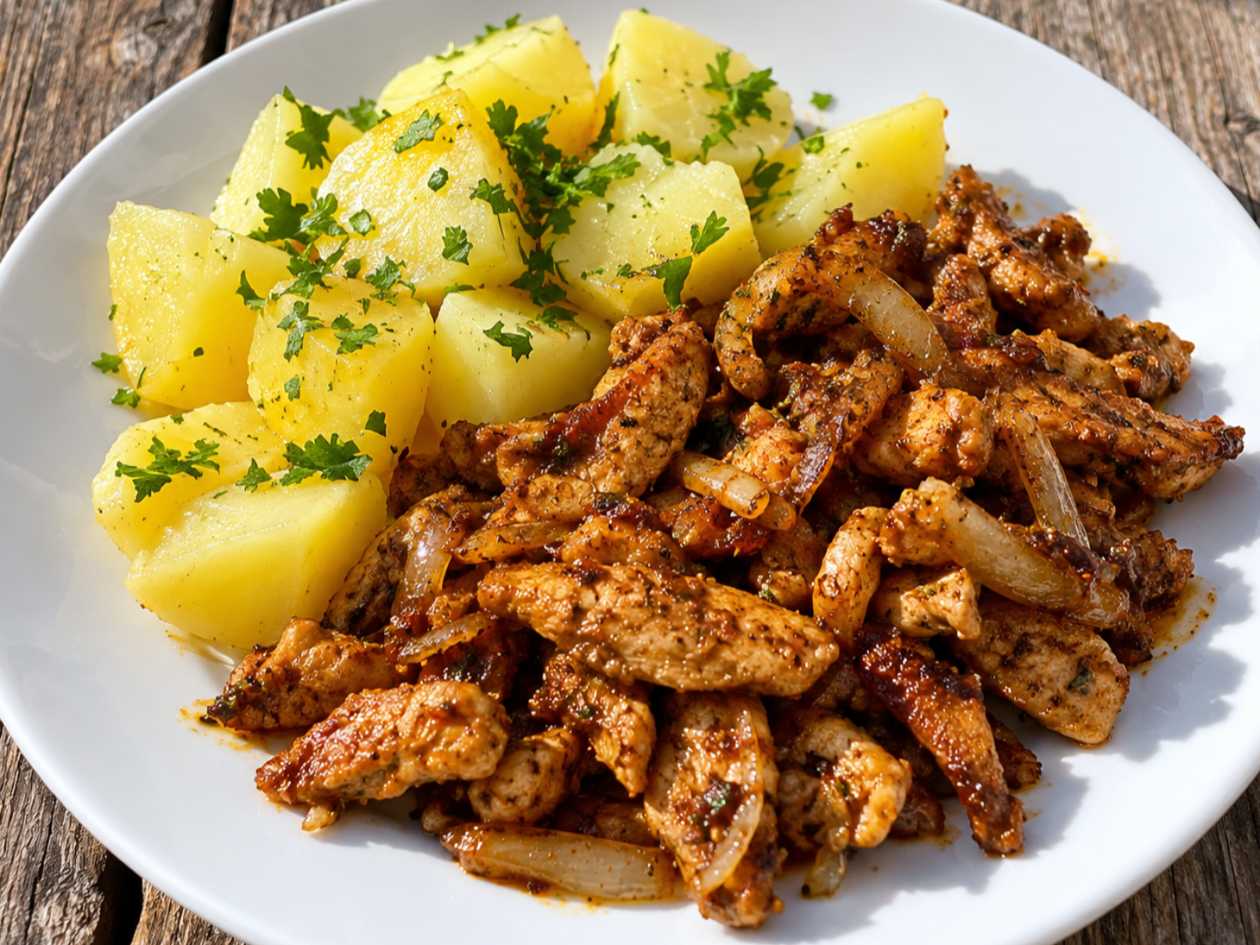 Kuřecí nudličky Gyros, vařené brambory