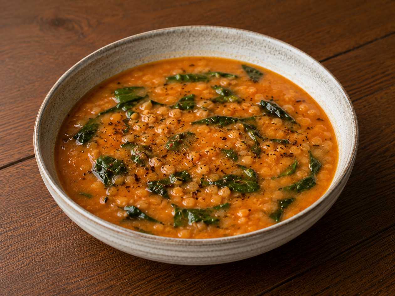 Red Lentil Soup with Spinach
