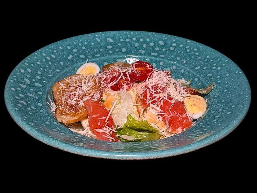 Caesar salad with salmon