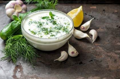 Matsoni with garlic and greens