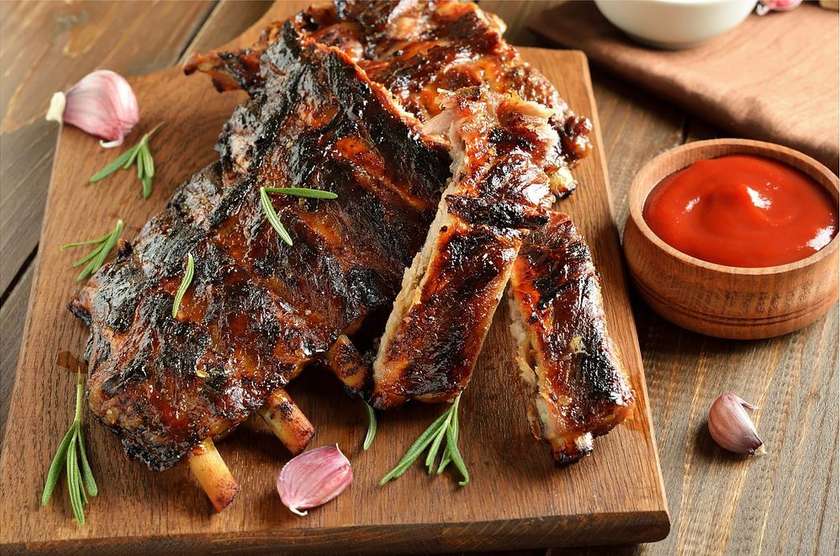 Pork ribs baked in BBQ sauce